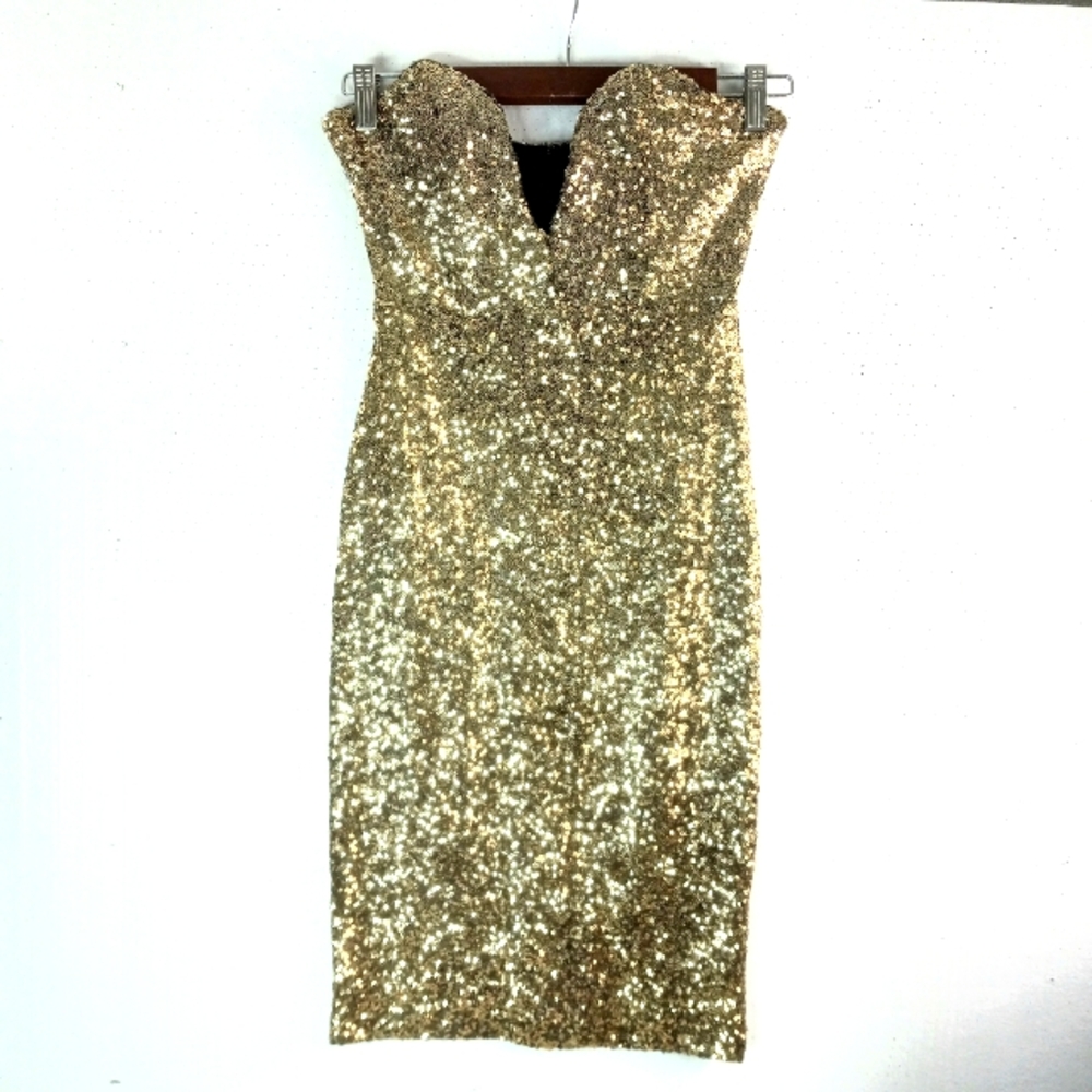 A'gaci A'gaci S PinUp Sequined Strapless Formal Mini Dress in Gold